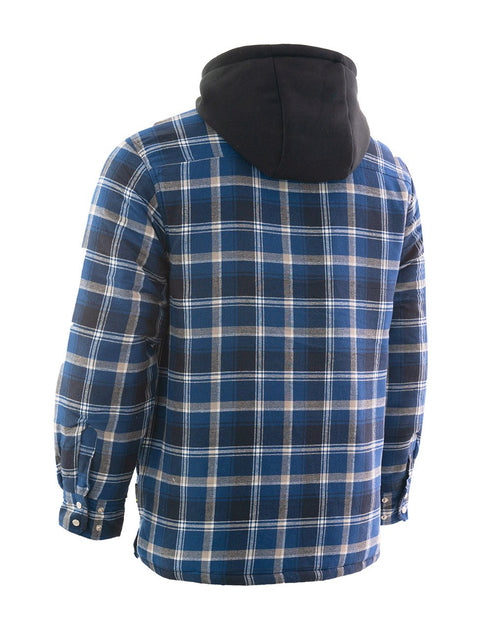 Sherpa lined hooded hot sale flannel jacket