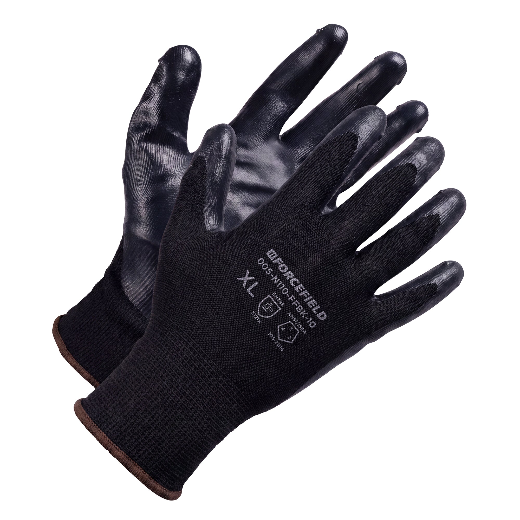 Gant enduit de mousse de nitrile noir, doublure en nylon, usage léger à moyen