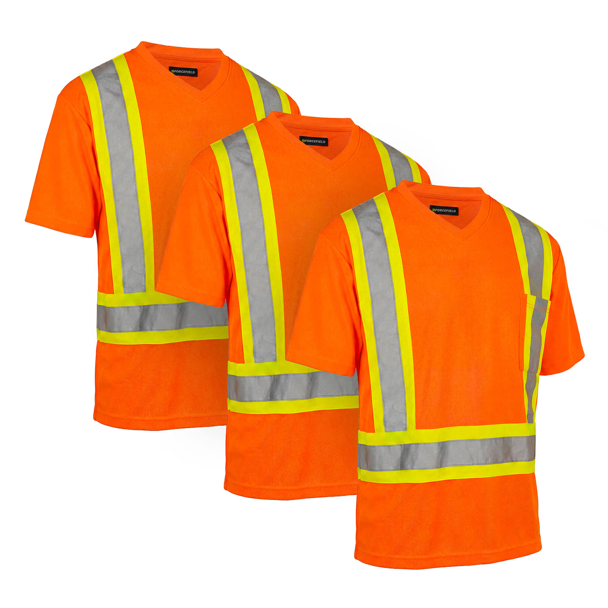 Forcefield Hi Vis V-Neck Short Sleeve Safety Tee Shirt (Multi-Pack)