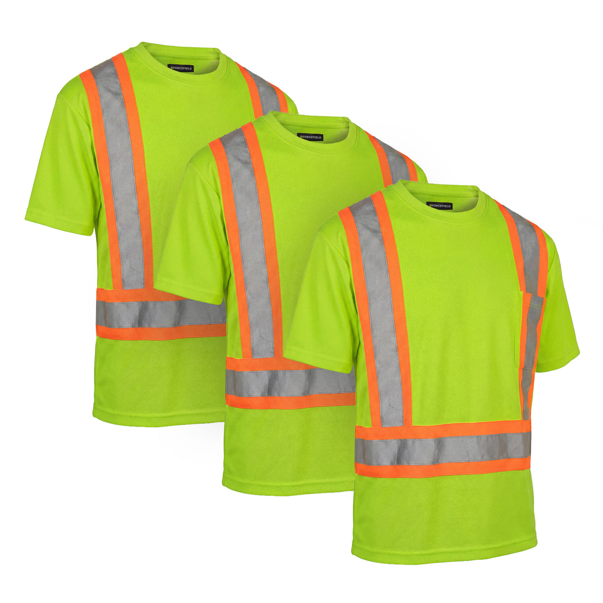 Forcefield Hi Vis Crew Neck Short Sleeve Safety Tee Shirt with Chest Pocket (Multi-Pack)