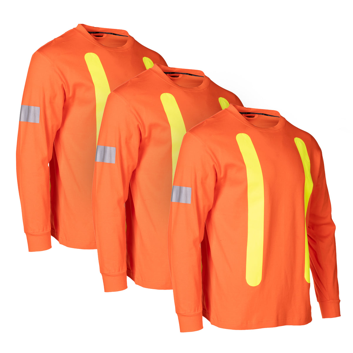 Forcefield Retro Safety Cotton Long Sleeve Tee With Reflective Arm Striping (Multi-Pack)