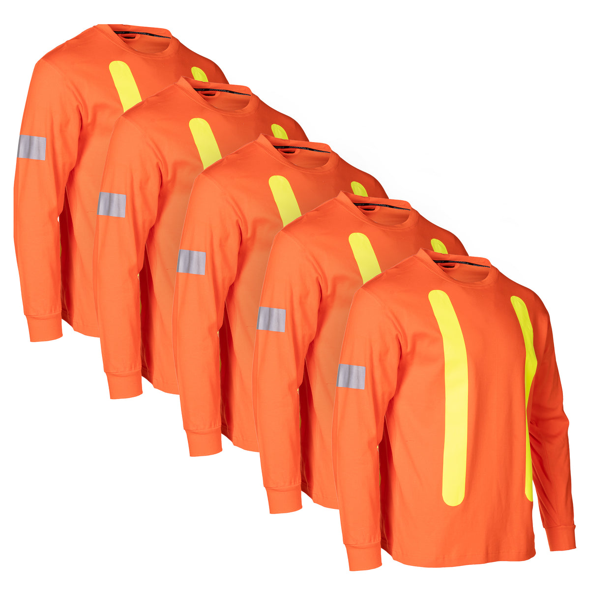 Forcefield Retro Safety Cotton Long Sleeve Tee With Reflective Arm Striping (Multi-Pack)