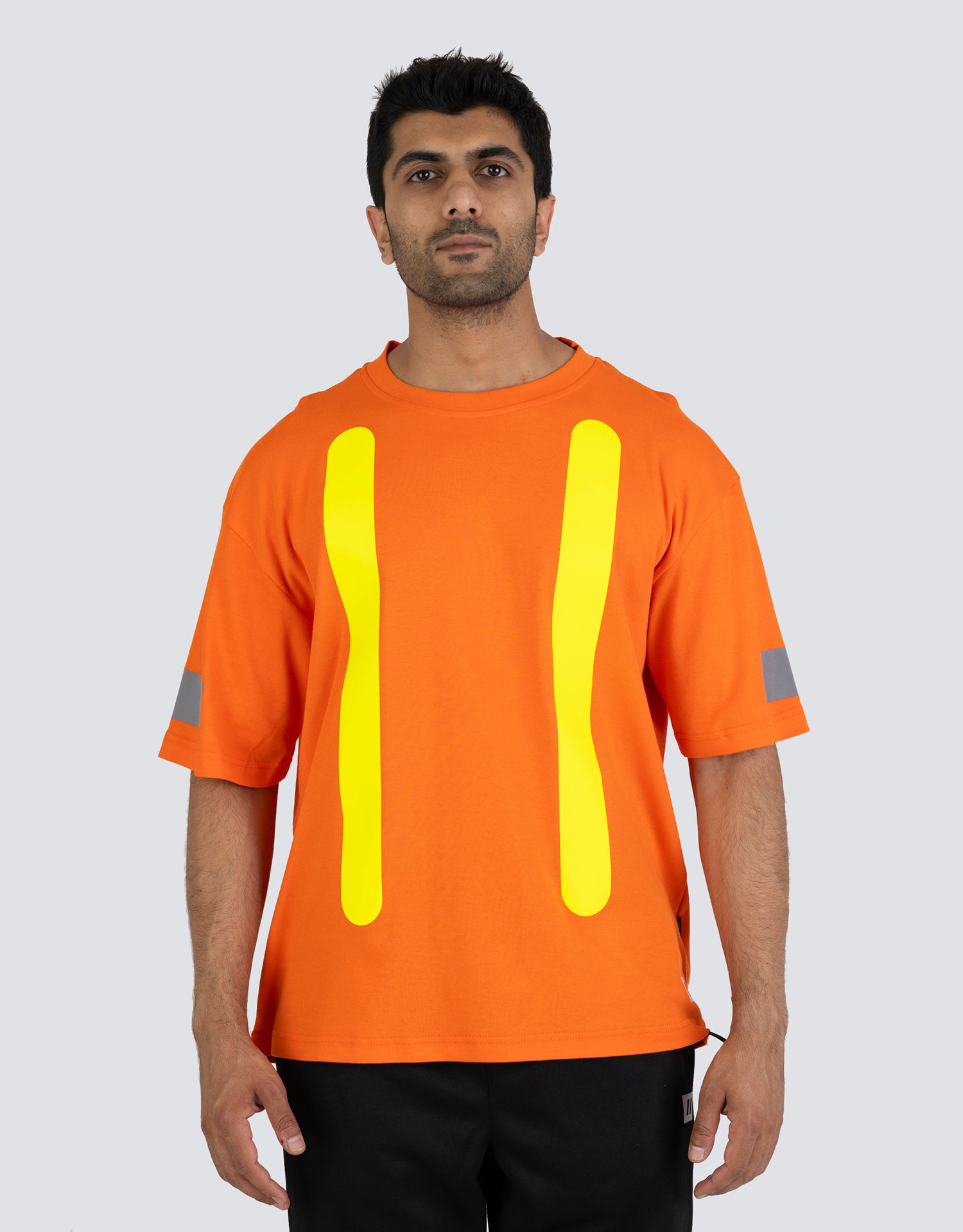 Retro Safety Cotton Short Sleeve Tee With Reflective Arm Striping