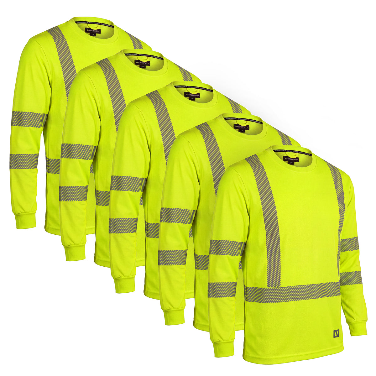 Forcefield Hi Vis Lime Crewneck Long Sleeve Ultrasoft Technical Tee (Multi-Pack)