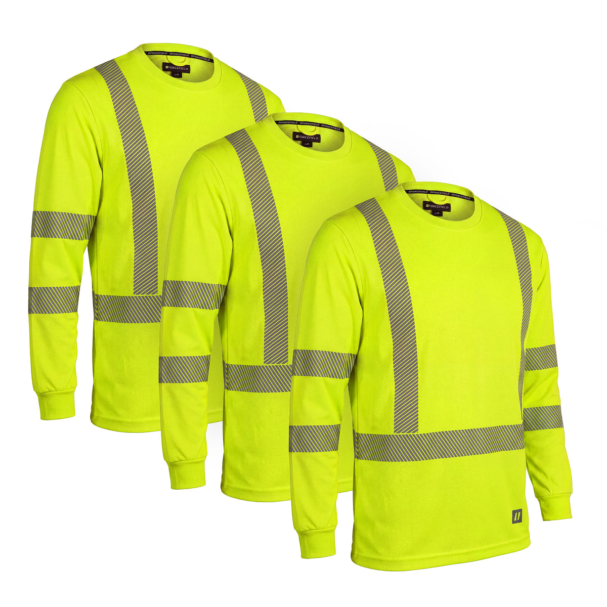 Forcefield Hi Vis Lime Crewneck Long Sleeve Ultrasoft Technical Tee (Multi-Pack)