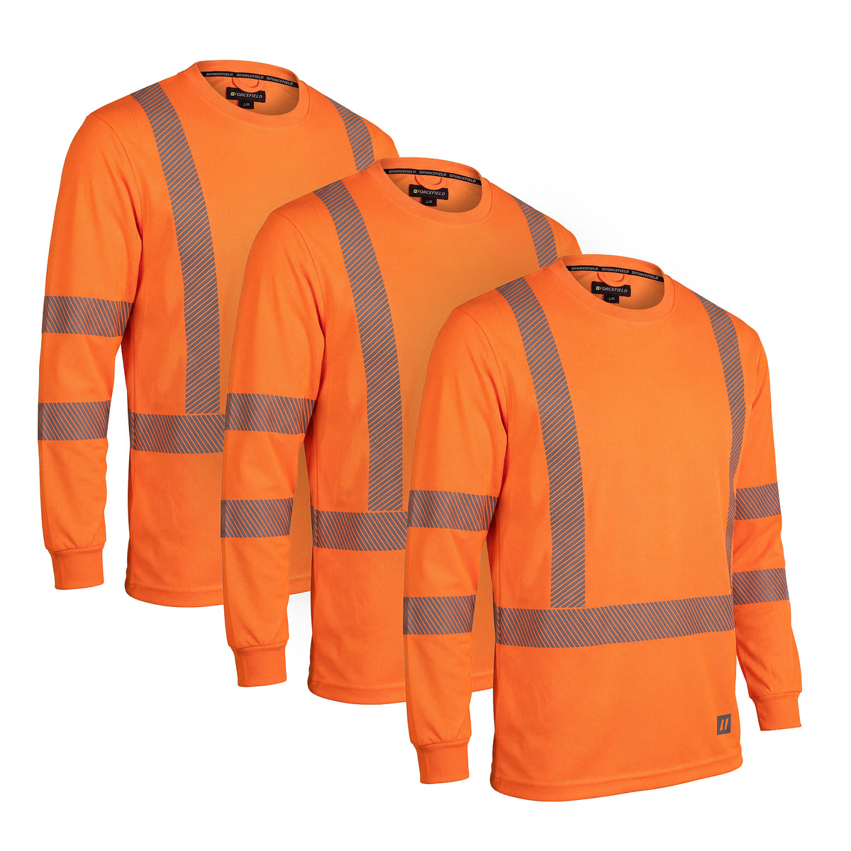 Forcefield Hi Vis Orange Crewneck Long Sleeve Ultrasoft Technical Tee (Multi-Pack)