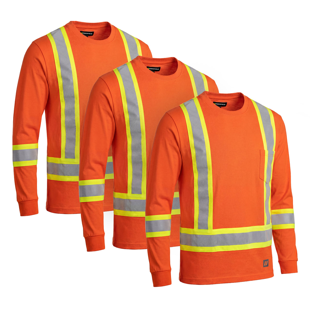 Forcefield Ultracool Orange Poly/Cotton Crewneck Long Sleeve Safety T-Shirt with Chest Pocket (Multi-Pack)