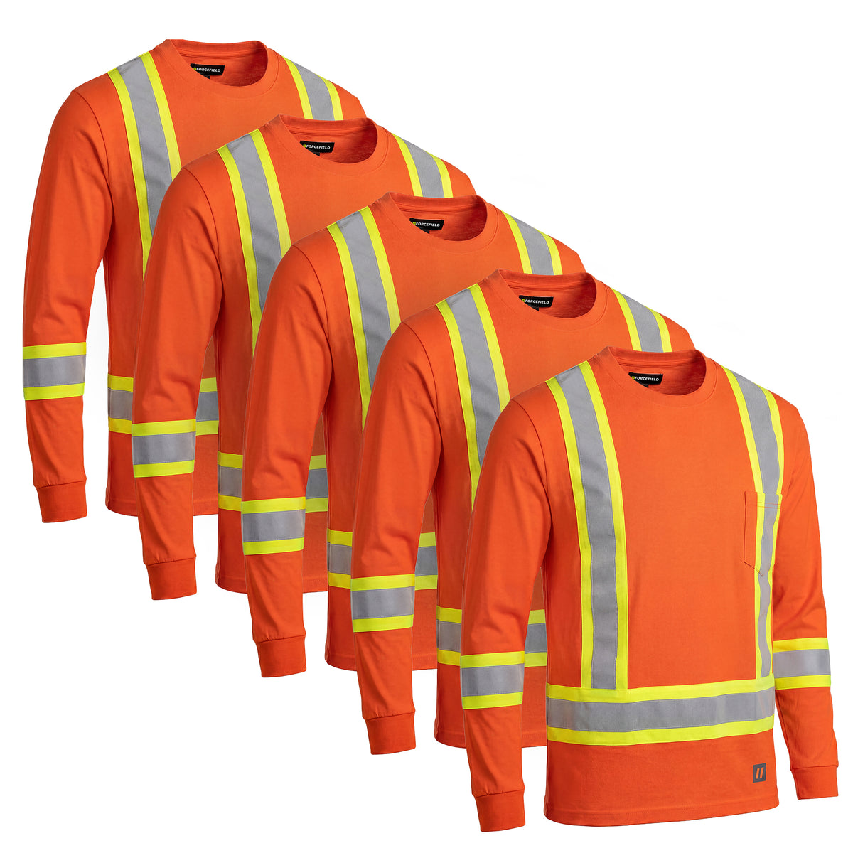 Forcefield Ultracool Orange Poly/Cotton Crewneck Long Sleeve Safety T-Shirt with Chest Pocket (Multi-Pack)