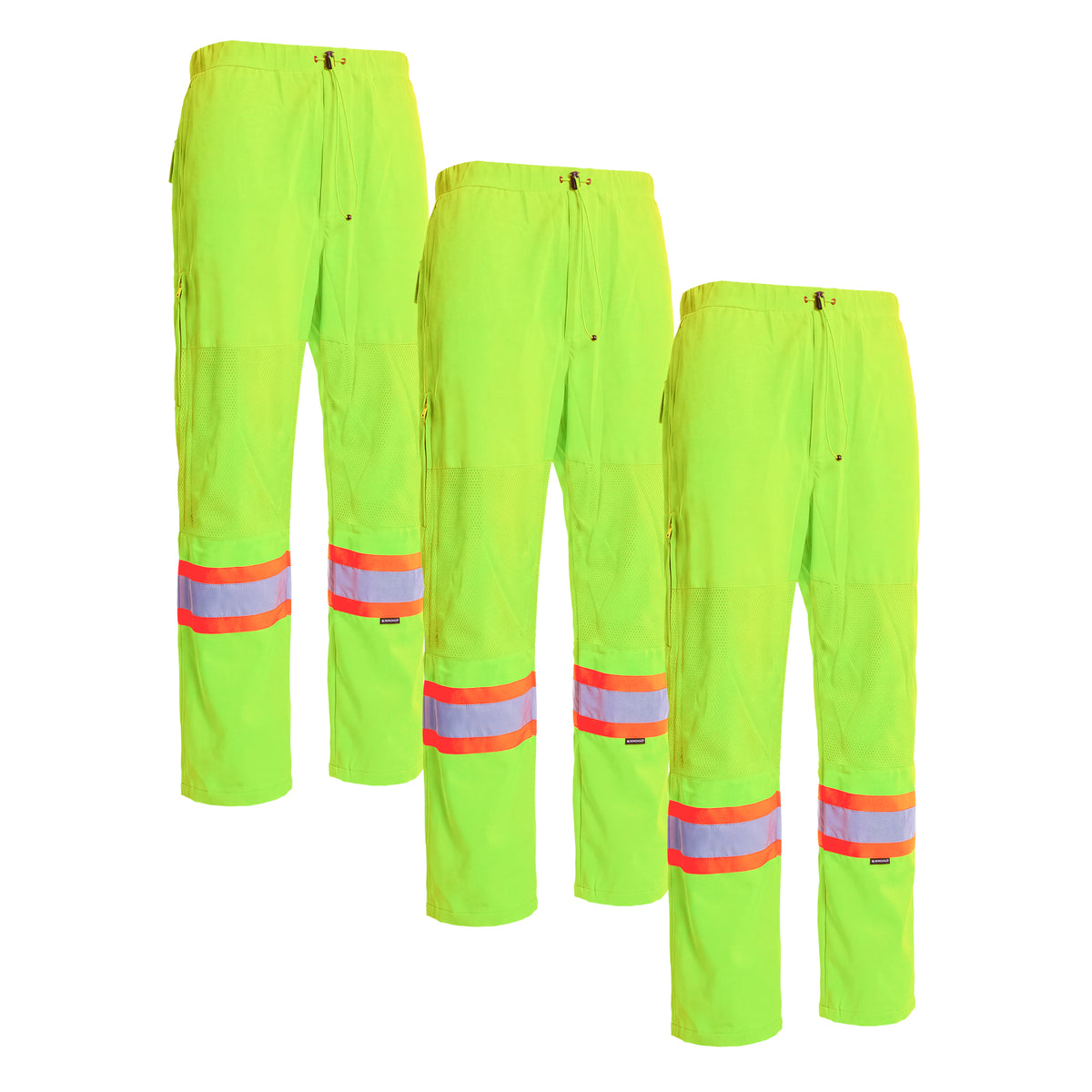 Forcefield Hi Vis Lime Safety Tricot Traffic Pants with Vented Legs and Elastic Waist (Multi-Pack)