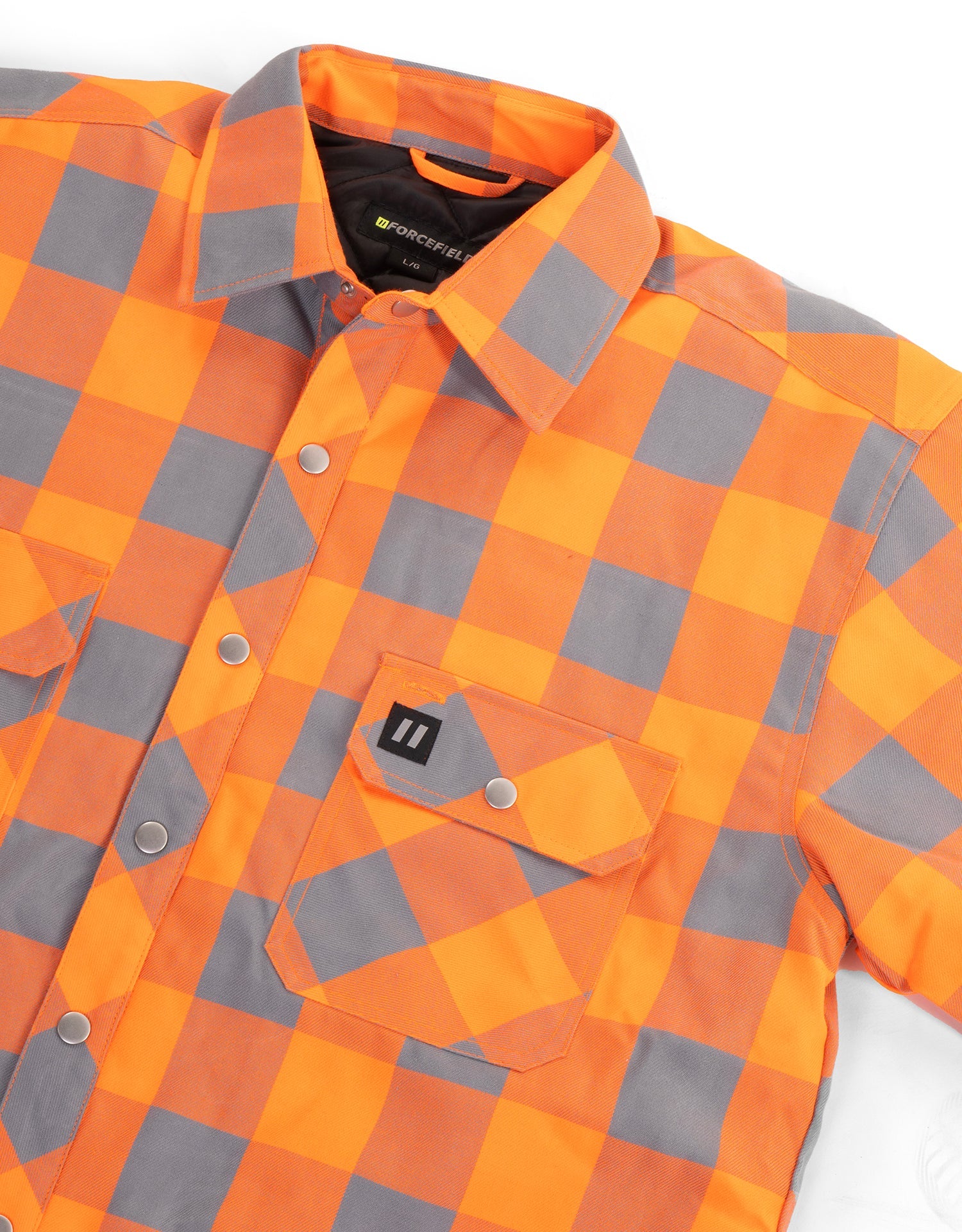 Hi Vis Orange/Sliver Buffalo Plaid Quilted Flannel Shirt Jacket