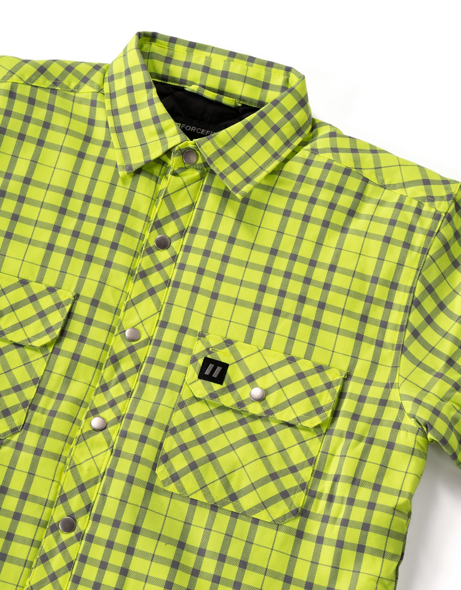 Hi Vis Lime/Sliver Micro Plaid Quilted Flannel Shirt Jacket