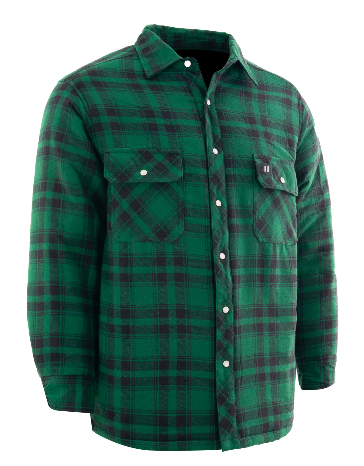 Chemise à carreaux verte en flanelle matelassée