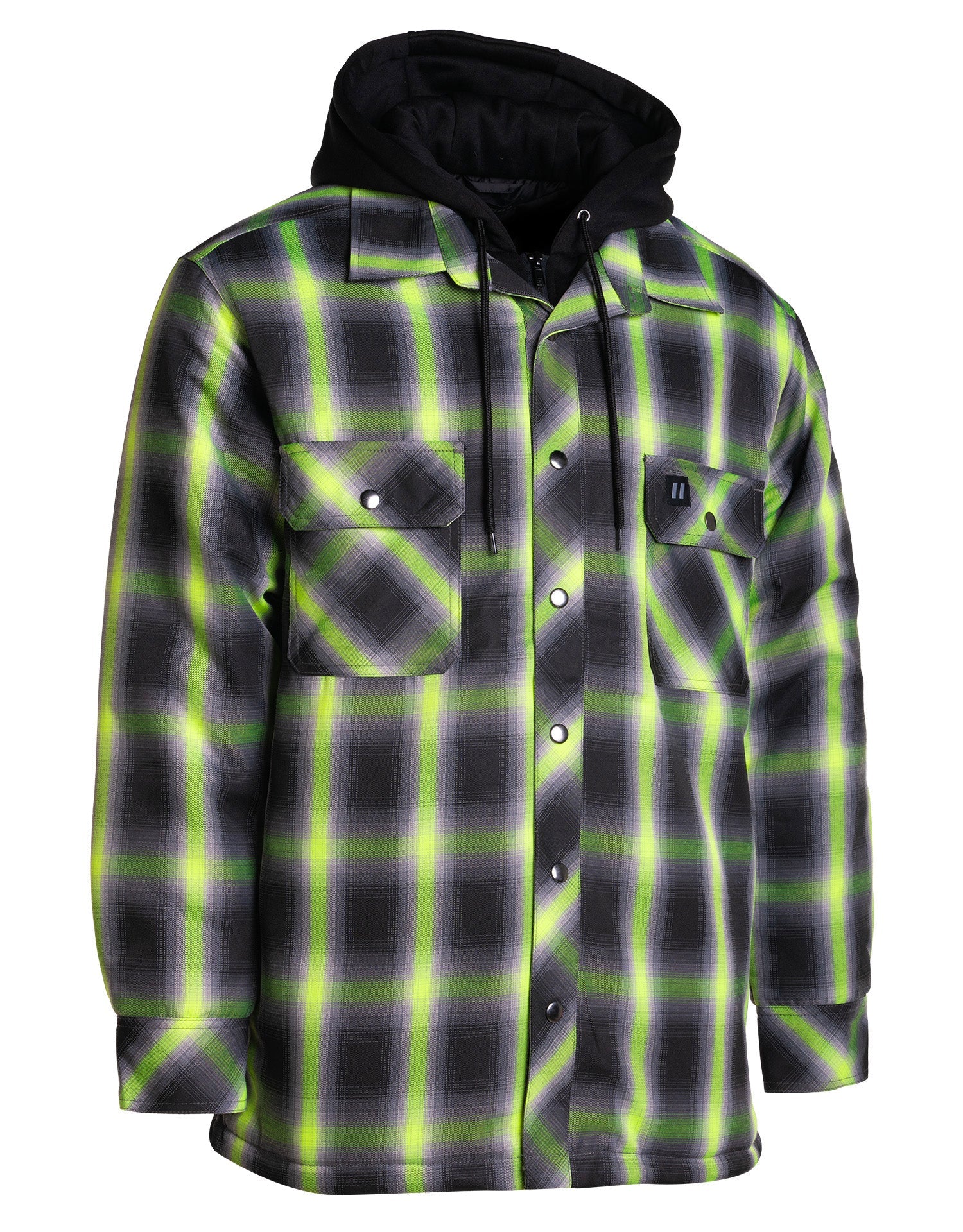 Lime Ombre Plaid Hooded Quilt-lined Shirt Jacket