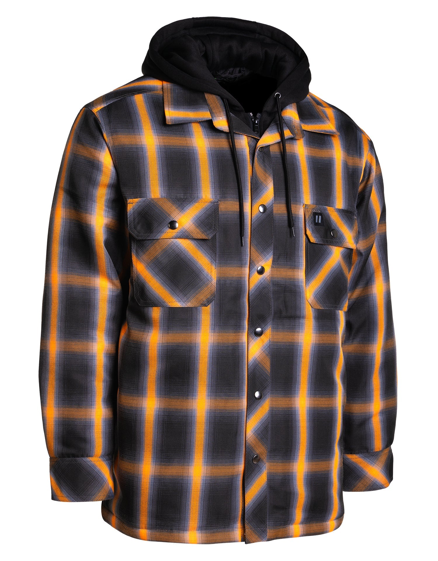 Orange Ombre Plaid Hooded Quilt-lined Shirt Jacket