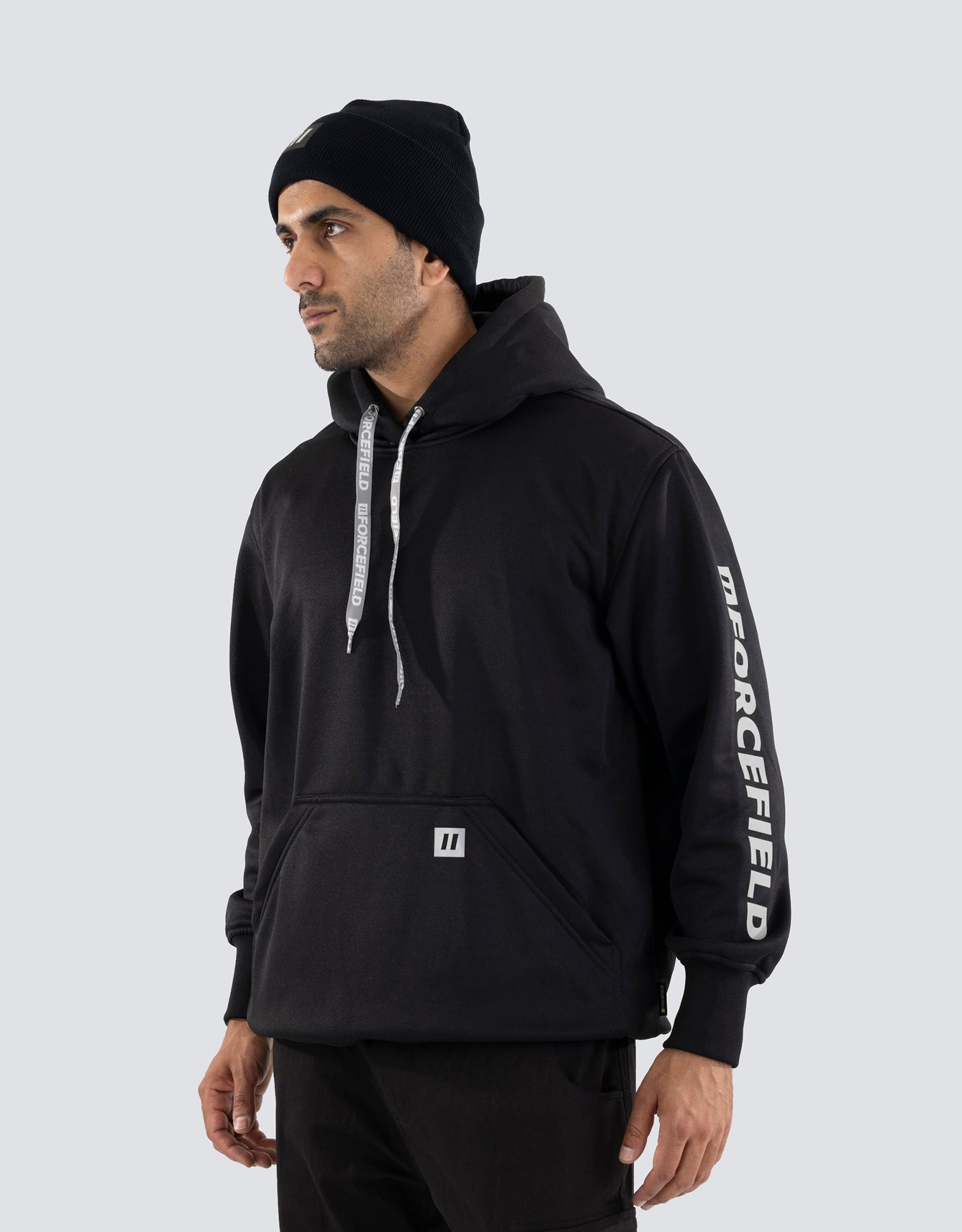 Sweat à capuche noir avec logo Forcefield et manches graphiques