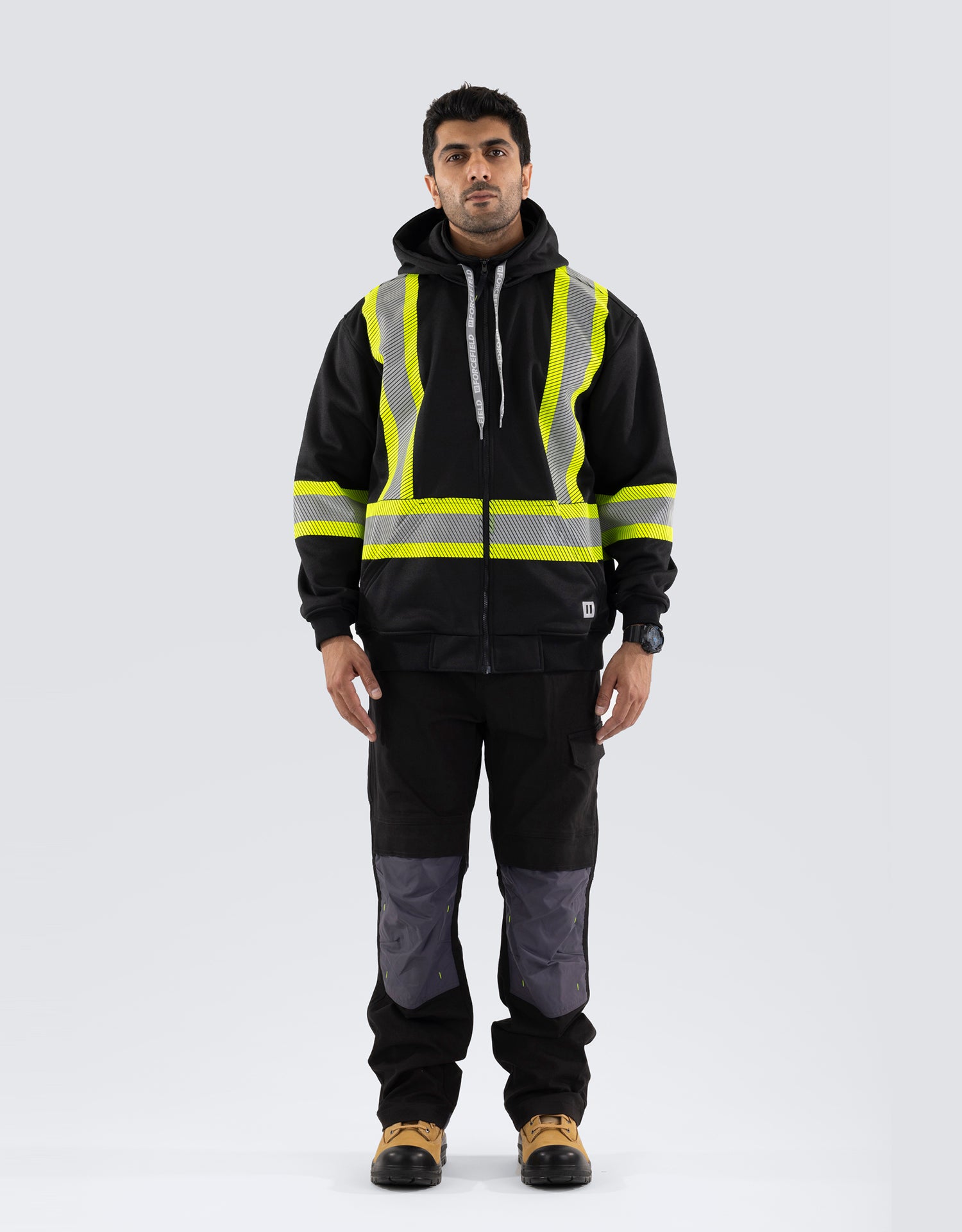 Deluxe Hi Vis Safety Hoodie with Segmented Reflective Tape and Detachable Hood