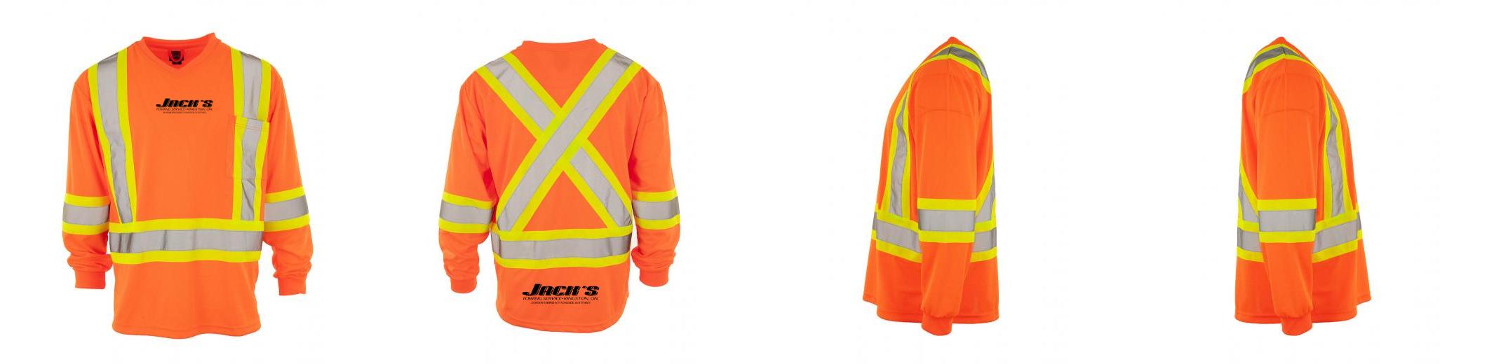 Custom Printed Hi Vis V-Neck Long Sleeve Safety Tee