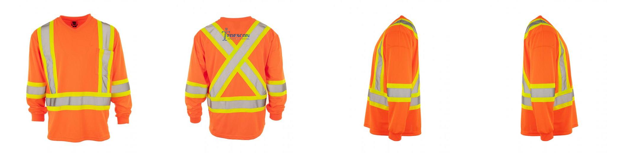 Custom Printed Hi Vis V-Neck Long Sleeve Safety Tee