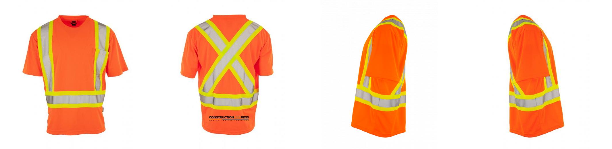 Custom Printed Hi Vis Crew Neck Short Sleeve Safety Tee Shirt with Chest Pocket