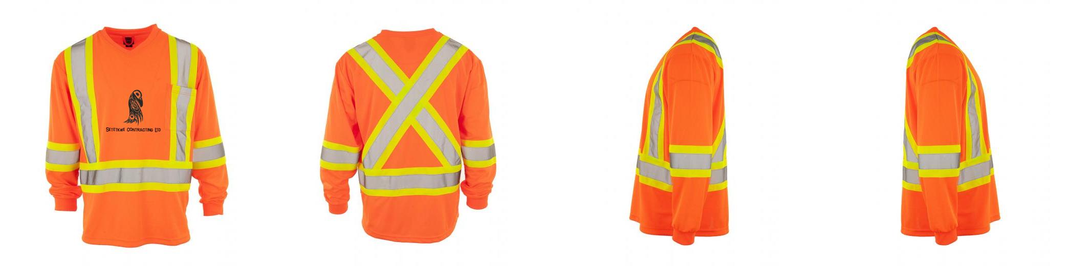 Custom Printed Hi Vis V-Neck Long Sleeve Safety Tee