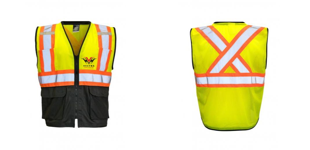 Custom Printed Hi Vis Traffic Safety Vest with Zipper Front, Tricot Polyester