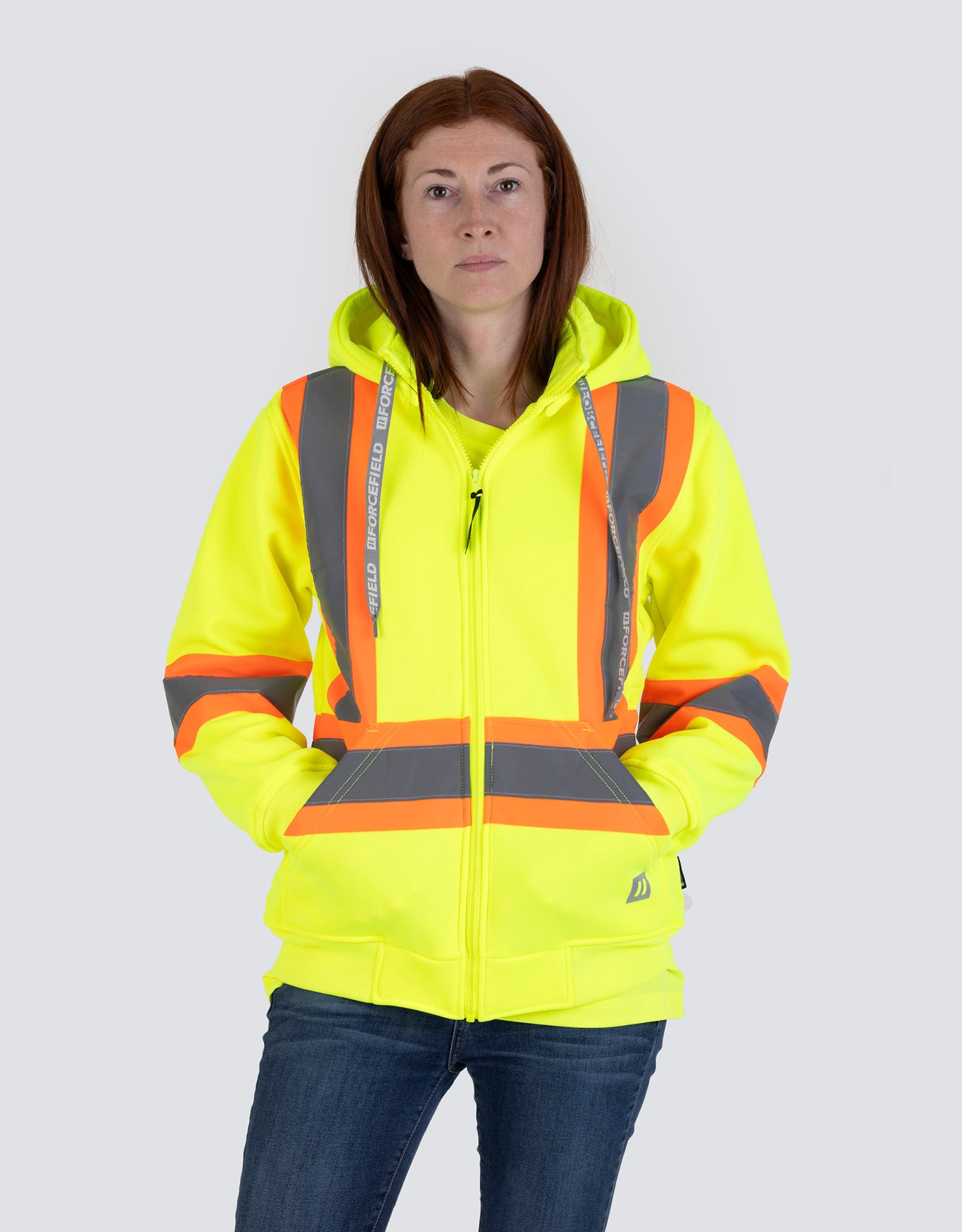 Women's Hi Vis Lime Safety Hoodie with Detachable Hood