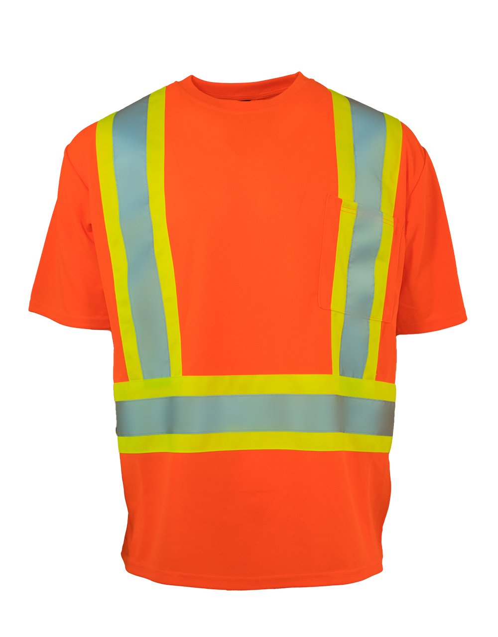 Hi Vis Crew Neck Short Sleeve Safety Tee Shirt with Chest Pocket