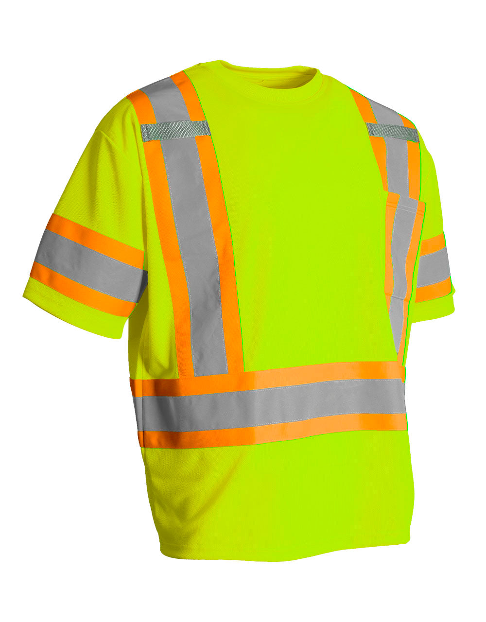 Hi Vis Crew Neck Short Sleeve Safety Tee Shirt with Chest Pocket and A