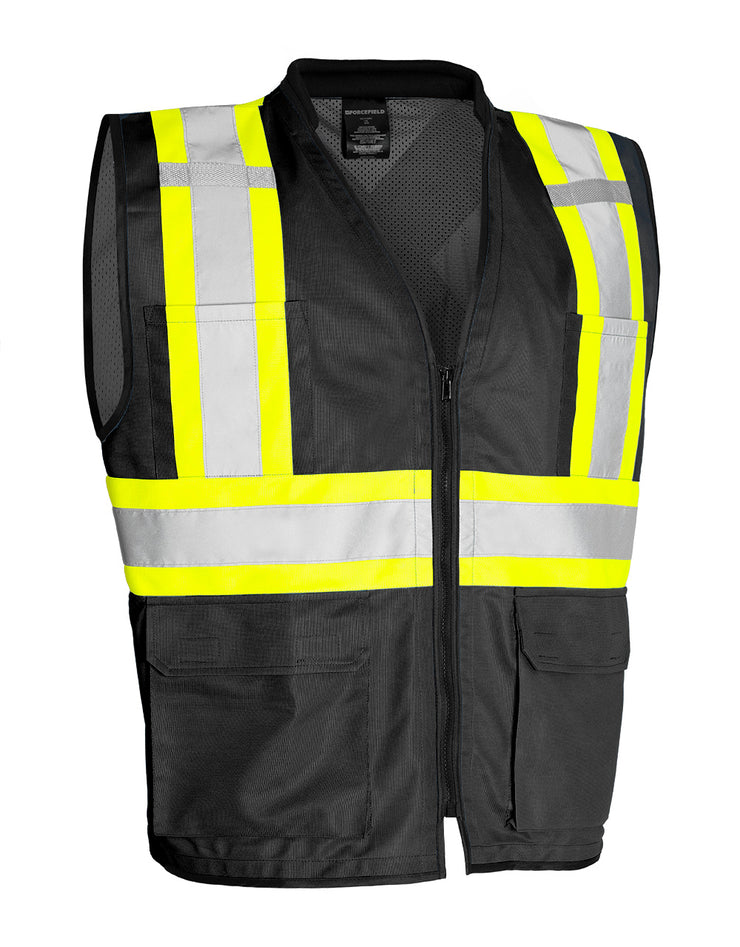 Hi Vis Traffic Safety Vest with Zipper Front, Tricot Polyester
