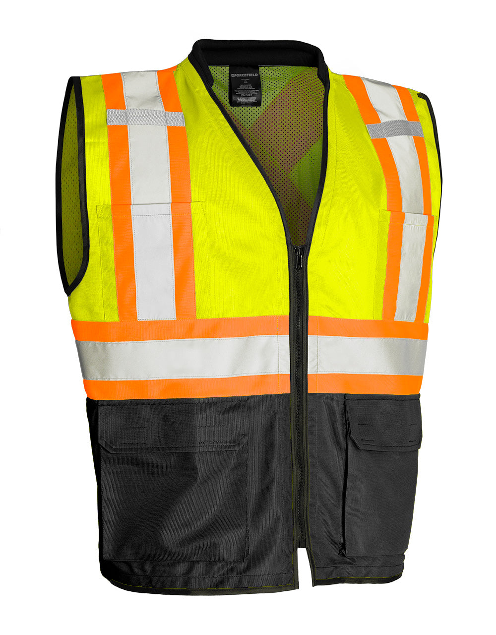 Hi Vis Traffic Safety Vest with Zipper Front, Tricot Polyester