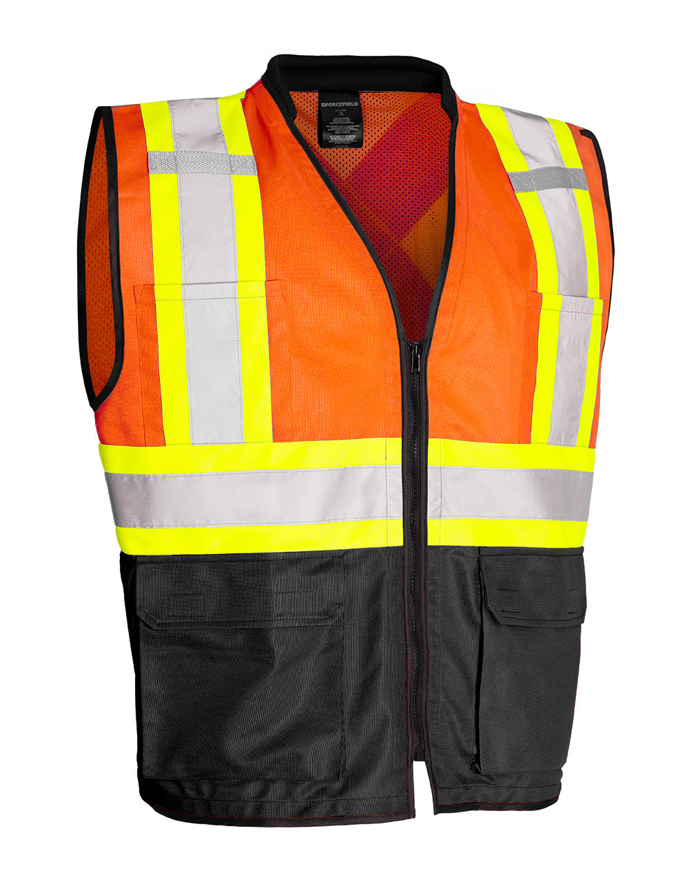 Hi Vis Traffic Safety Vest with Zipper Front, Tricot Polyester