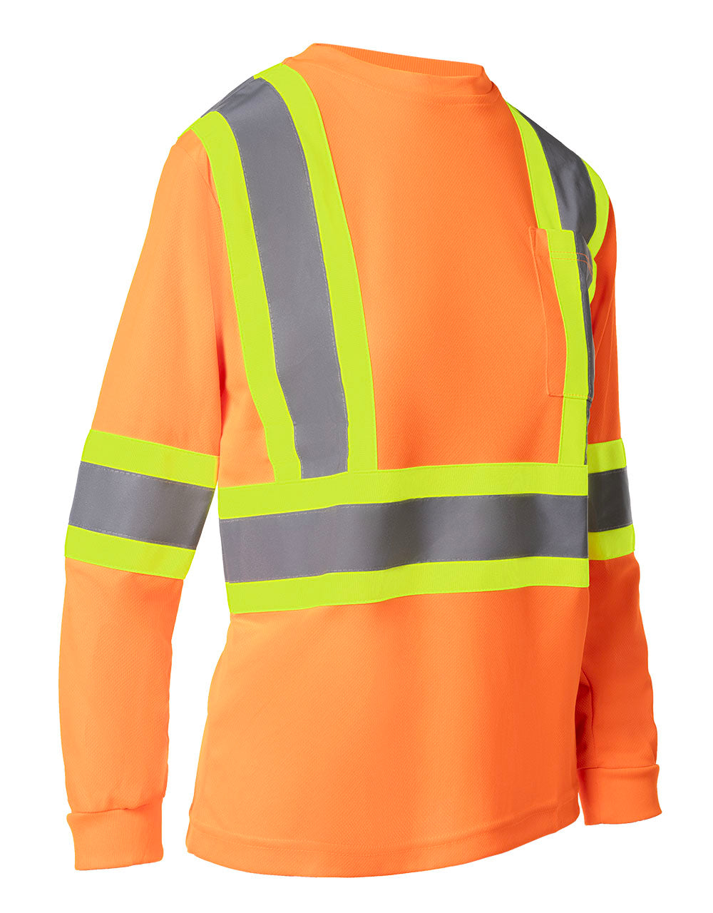 Women's Hi Vis Crew Neck Long Sleeve Safety Tee Shirt with Chest Pocke