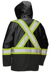 Veste de pluie de sécurité haute visibilité avec capuche à bouton-pression