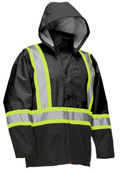 Hi Vis Safety Rain Jacket with Snap-Off Hood