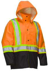 Hi Vis Safety Rain Jacket with Snap-Off Hood