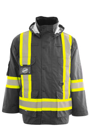 Custom Printed Hi Vis Winter Safety Parka with Removable Down Insulated Nylon Puffer Jacket
