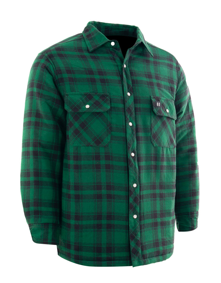 Green Plaid Quilt-Lined Flannel Shirt Jacket