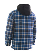 Veste-chemise en flanelle matelassée à capuchon à carreaux bleu