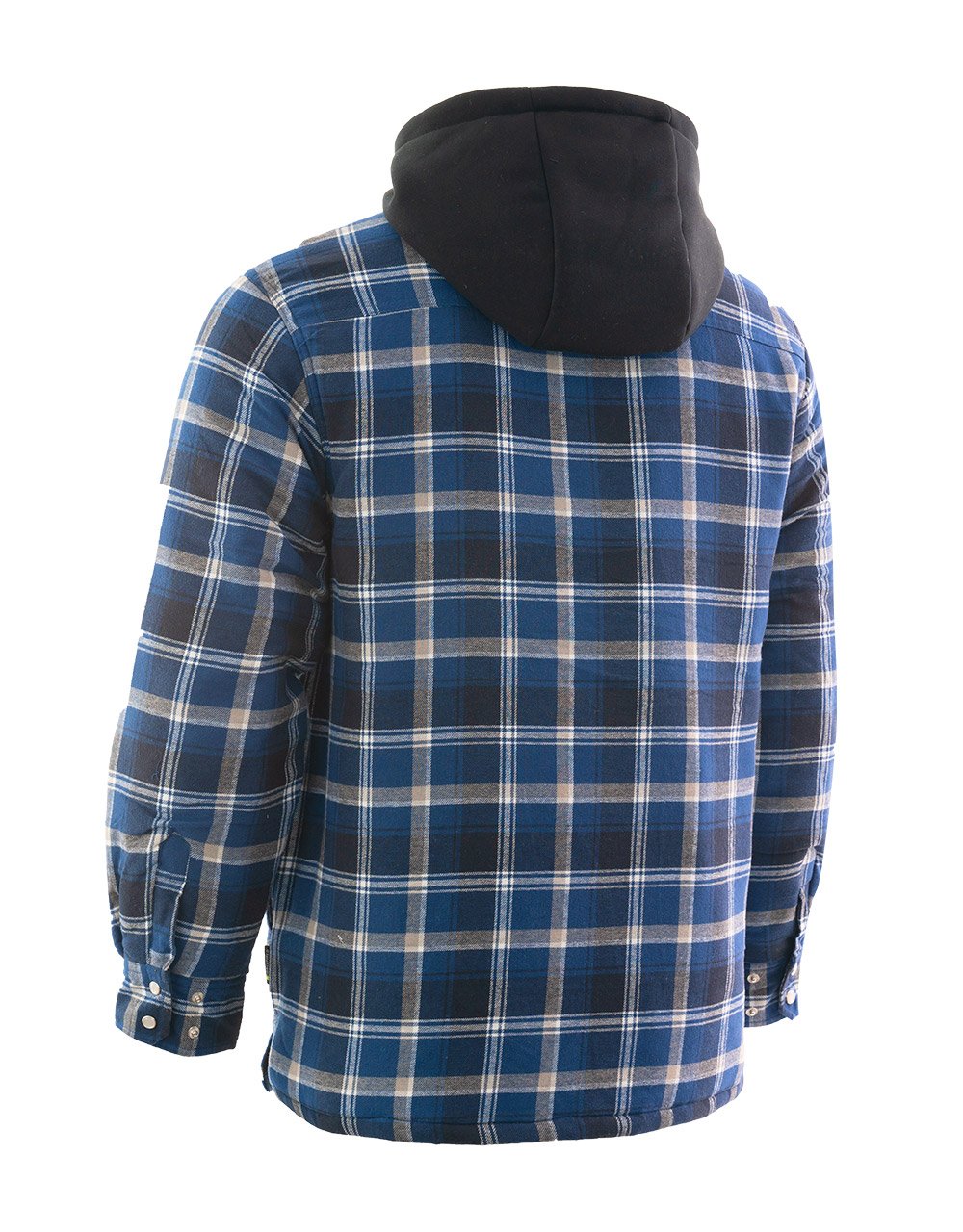 Blue Hooded Sherpa-Lined Flannel Shirt Jacket