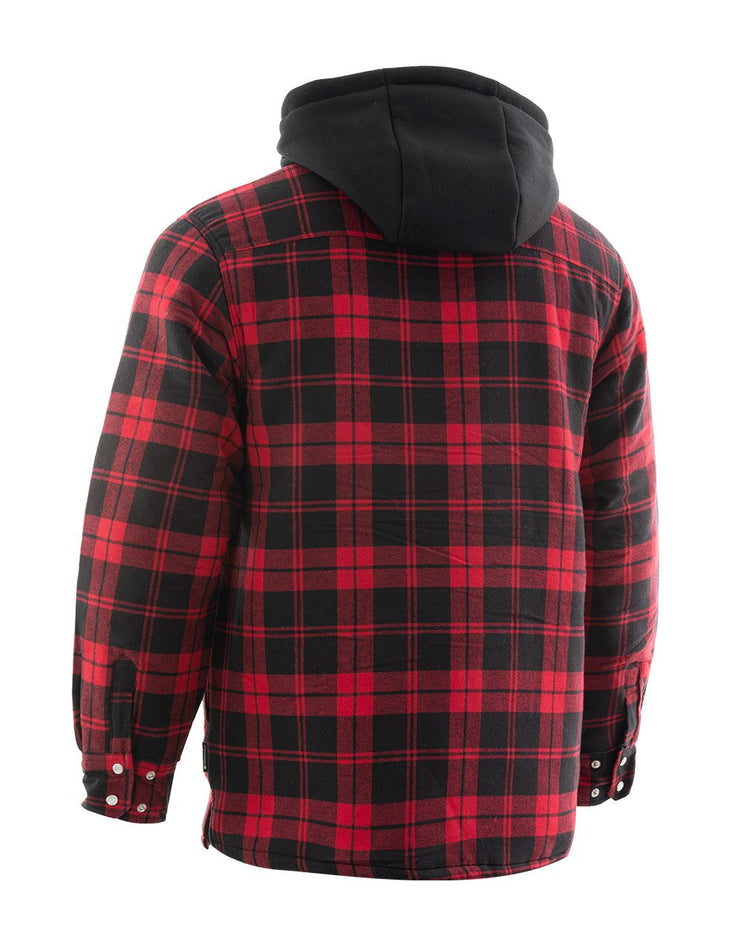 Red Hooded Plaid Sherpa-lined Flannel Shirt Jacket