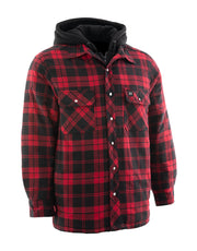 Red Hooded Plaid Sherpa-lined Flannel Shirt Jacket
