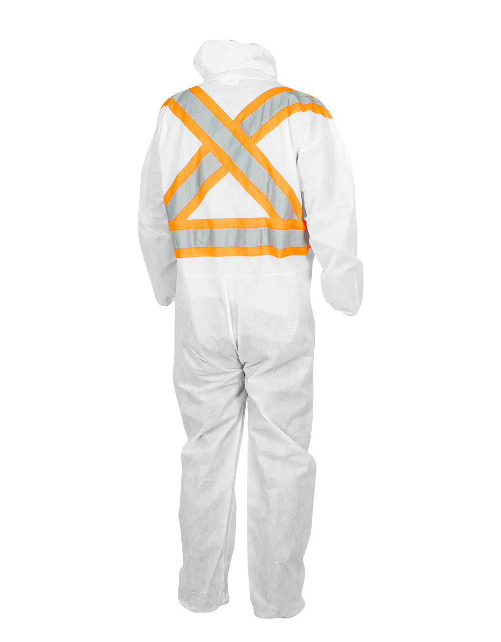 White Disposable SMS Coverall with Hood and Reflective Tape