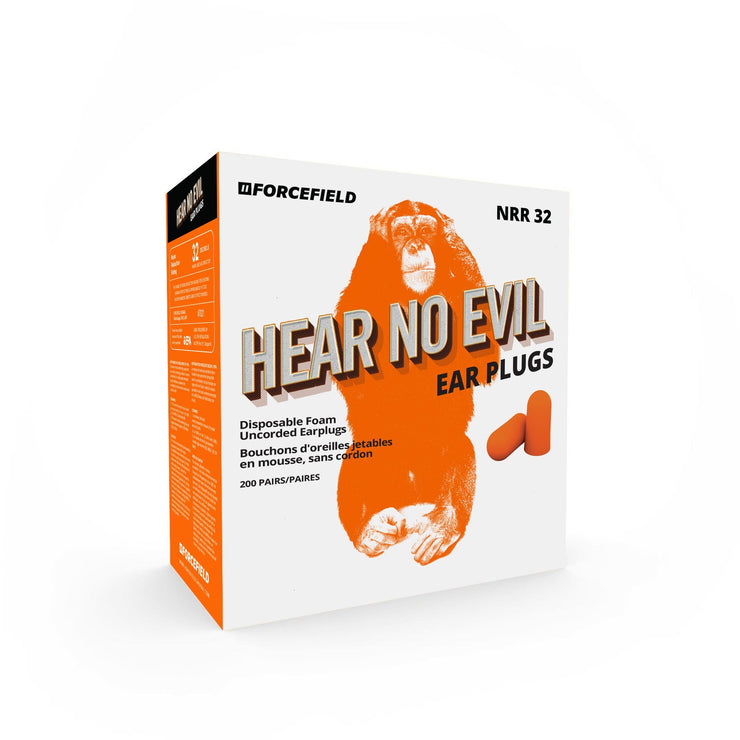 Bouchons d'oreilles en mousse orange "Hear No Evil", NRR33, boîte de 200 paires