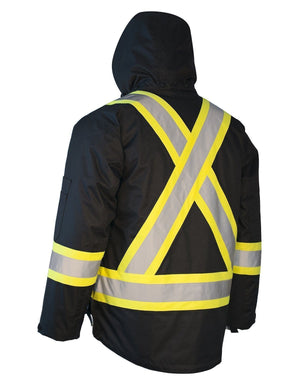 3-in-1 Hi Vis Winter Safety Parka with Removable Black Nylon Puff Jacket - Hi Vis Safety