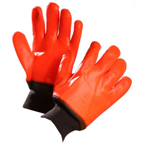 Chemical Resistant Gloves, Orange PVC Coated, Knit Wrist - Hi Vis Safety