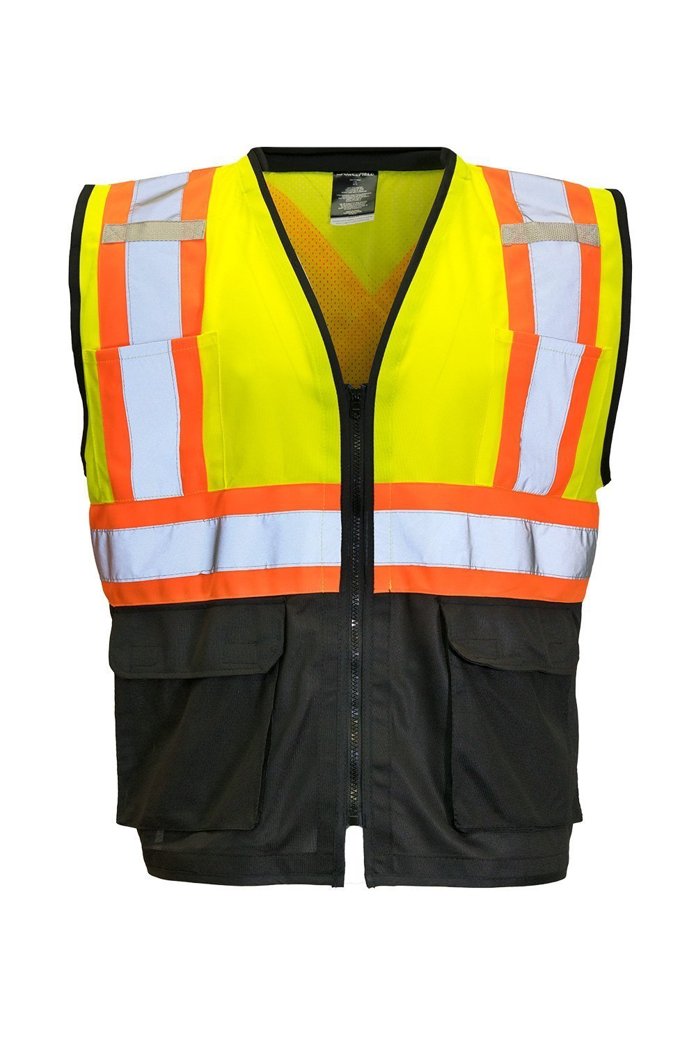 Custom Printed Hi Vis Traffic Safety Vest with Zipper Front, Tricot Polyester, 3 Sizes with Logo - Hi Vis Safety