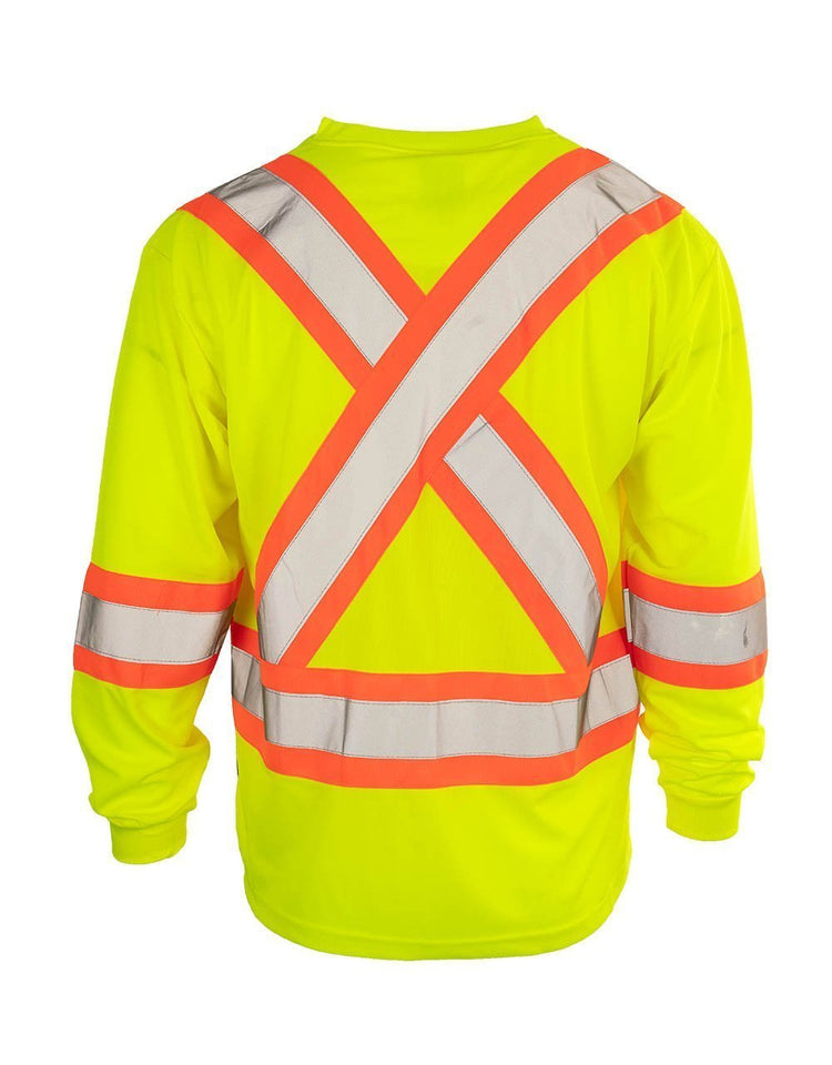 Custom Printed Hi Vis V-Neck Long Sleeve Safety Tee - Hi Vis Safety