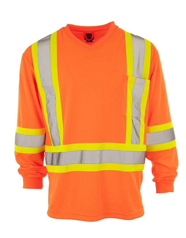 Custom Printed Hi Vis V-Neck Long Sleeve Safety Tee