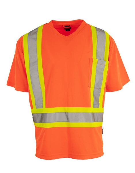 Custom Printed Hi Vis V Neck Short Sleeve Safety Tee Shirt