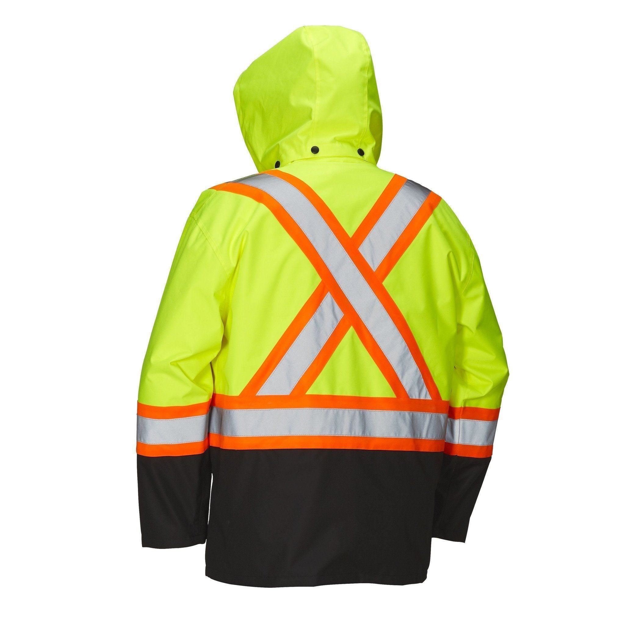 Hi Vis Safety Rain Jacket with Snap-Off Hood - Hi Vis Safety